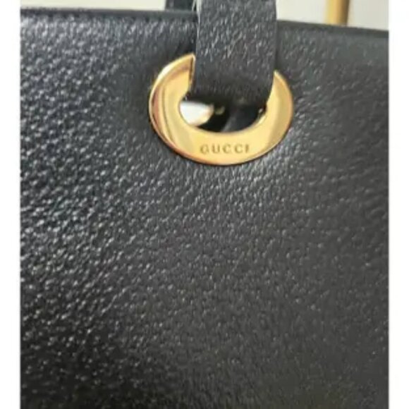 SALE! Vintage Gucci Leather Ophidia Black Tote Bag Medium Gold w/FREE Accessory - Picture 6 of 16